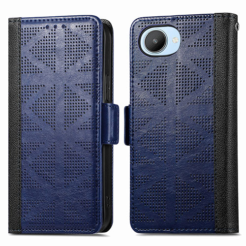 Leather Case Stands Flip Cover Holder S03D for Realme C30 Blue