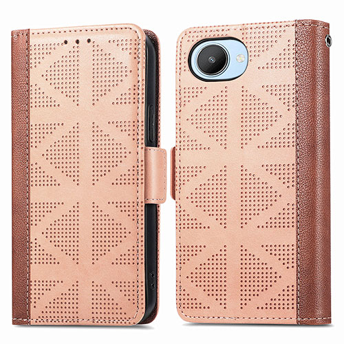 Leather Case Stands Flip Cover Holder S03D for Realme C30s Light Brown