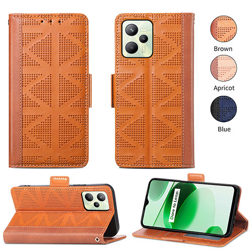 Leather Case Stands Flip Cover Holder S03D for Realme C35 Brown