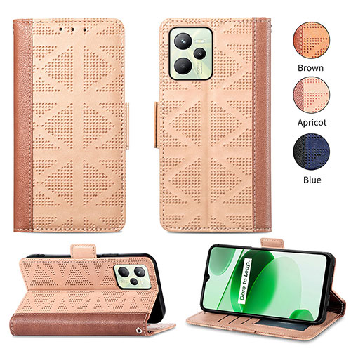 Leather Case Stands Flip Cover Holder S03D for Realme C35 Light Brown