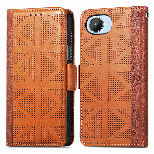 Leather Case Stands Flip Cover Holder S03D for Realme Narzo 50i Prime Brown