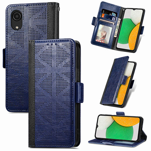 Leather Case Stands Flip Cover Holder S03D for Samsung Galaxy A03 Core Blue