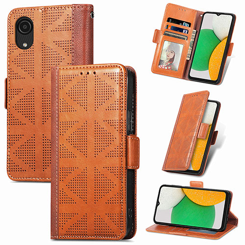 Leather Case Stands Flip Cover Holder S03D for Samsung Galaxy A03 Core Brown