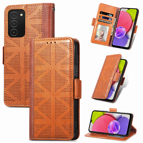 Leather Case Stands Flip Cover Holder S03D for Samsung Galaxy A03s Brown