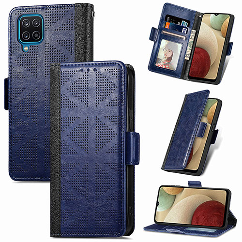 Leather Case Stands Flip Cover Holder S03D for Samsung Galaxy A12 5G Blue