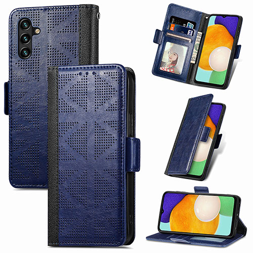 Leather Case Stands Flip Cover Holder S03D for Samsung Galaxy A13 5G Blue