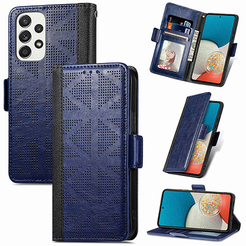 Leather Case Stands Flip Cover Holder S03D for Samsung Galaxy A73 5G Blue