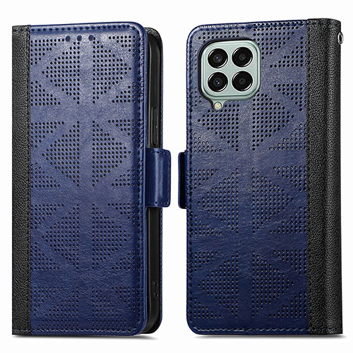 Leather Case Stands Flip Cover Holder S03D for Samsung Galaxy M33 5G Blue