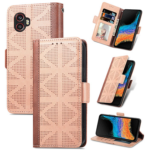 Leather Case Stands Flip Cover Holder S03D for Samsung Galaxy XCover 6 Pro 5G Light Brown