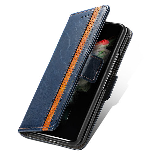 Leather Case Stands Flip Cover Holder S03D for Samsung Galaxy Z Fold3 5G Blue