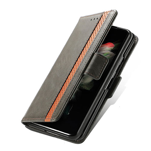 Leather Case Stands Flip Cover Holder S03D for Samsung Galaxy Z Fold3 5G Gray