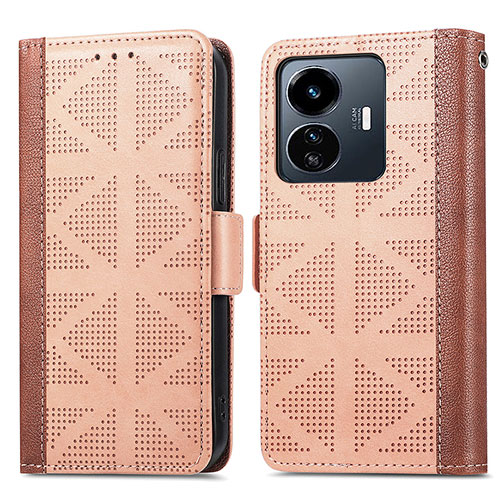 Leather Case Stands Flip Cover Holder S03D for Vivo iQOO Z6 Lite 5G Light Brown