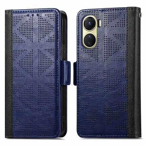 Leather Case Stands Flip Cover Holder S03D for Vivo Y02S Blue