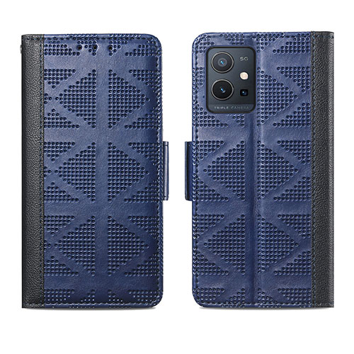 Leather Case Stands Flip Cover Holder S03D for Vivo Y30 5G Blue