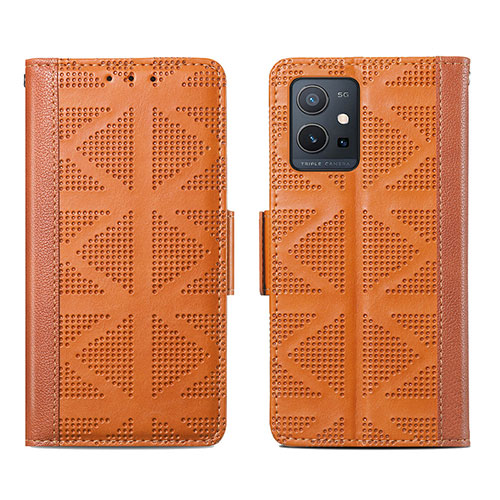 Leather Case Stands Flip Cover Holder S03D for Vivo Y75 5G Brown