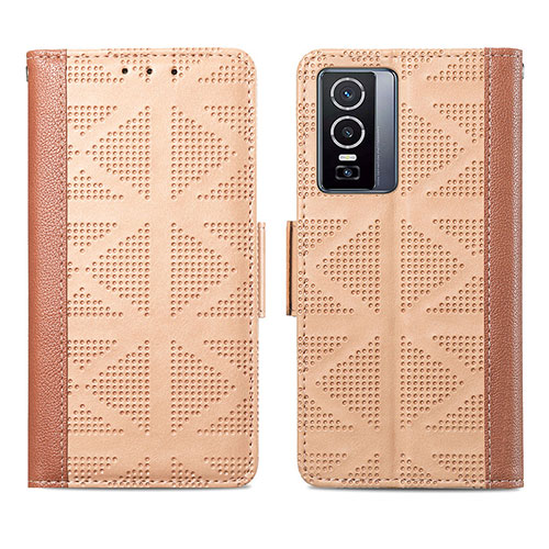 Leather Case Stands Flip Cover Holder S03D for Vivo Y76 5G Light Brown