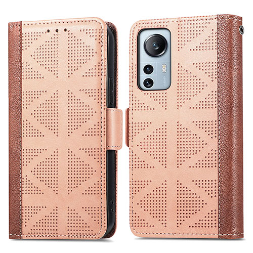 Leather Case Stands Flip Cover Holder S03D for Xiaomi Mi 12 5G Light Brown