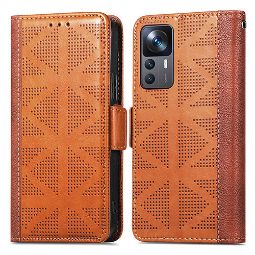 Leather Case Stands Flip Cover Holder S03D for Xiaomi Mi 12T Pro 5G Brown