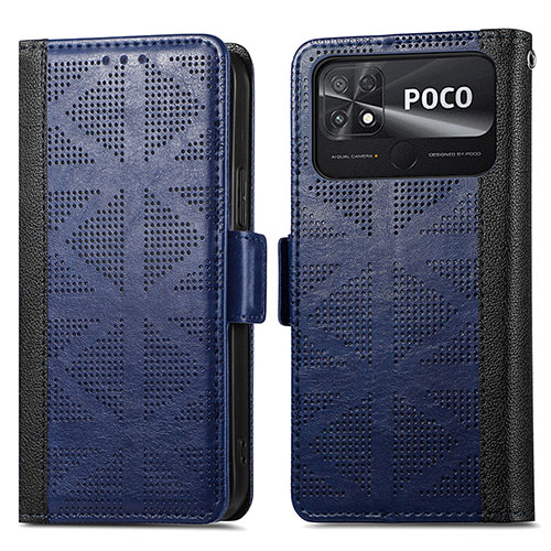 Leather Case Stands Flip Cover Holder S03D for Xiaomi Poco C40 Blue