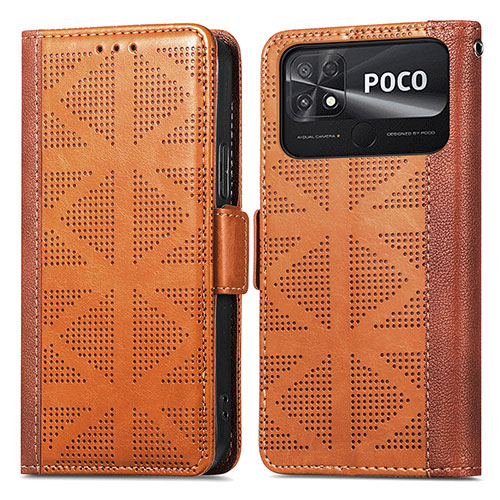 Leather Case Stands Flip Cover Holder S03D for Xiaomi Poco C40 Brown