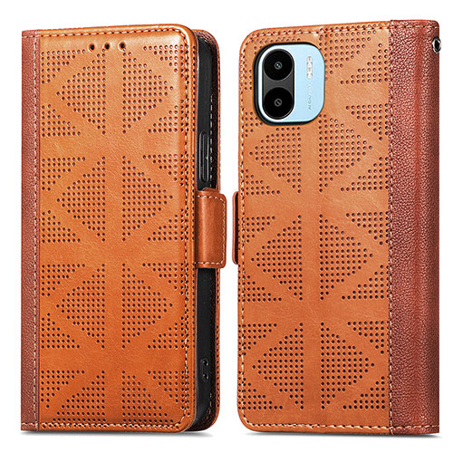 Leather Case Stands Flip Cover Holder S03D for Xiaomi Poco C51 Brown