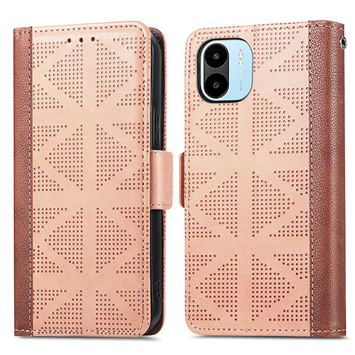 Leather Case Stands Flip Cover Holder S03D for Xiaomi Poco C51 Light Brown