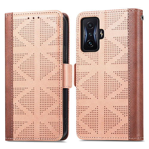 Leather Case Stands Flip Cover Holder S03D for Xiaomi Redmi K50 Gaming 5G Light Brown