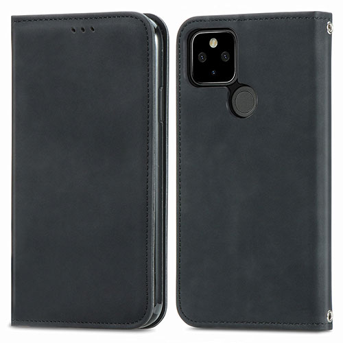 Leather Case Stands Flip Cover Holder S04D for Google Pixel 5a 5G Black