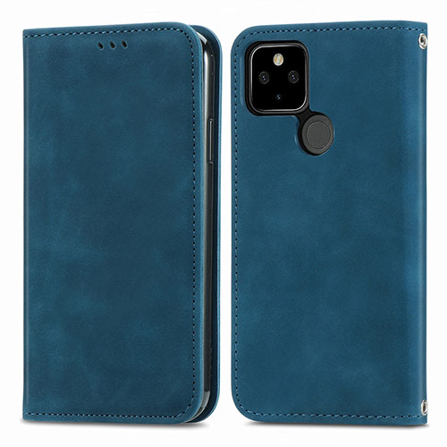 Leather Case Stands Flip Cover Holder S04D for Google Pixel 5a 5G Blue