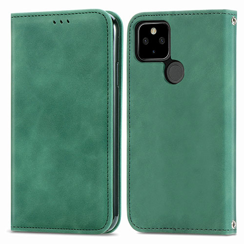 Leather Case Stands Flip Cover Holder S04D for Google Pixel 5a 5G Green