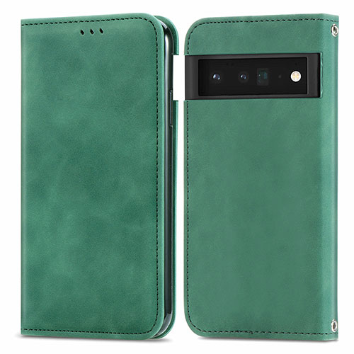 Leather Case Stands Flip Cover Holder S04D for Google Pixel 6 Pro 5G Green