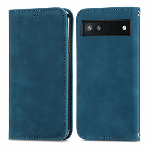 Leather Case Stands Flip Cover Holder S04D for Google Pixel 6a 5G Blue