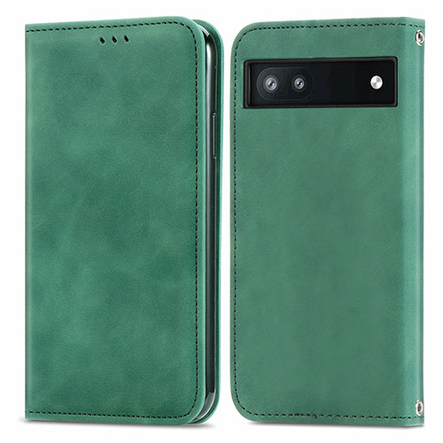 Leather Case Stands Flip Cover Holder S04D for Google Pixel 6a 5G Green
