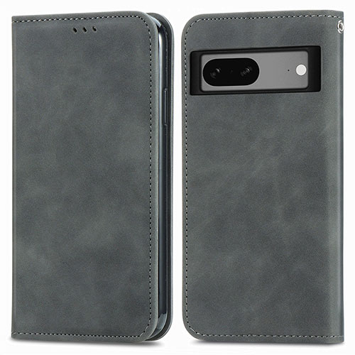 Leather Case Stands Flip Cover Holder S04D for Google Pixel 7 5G Gray