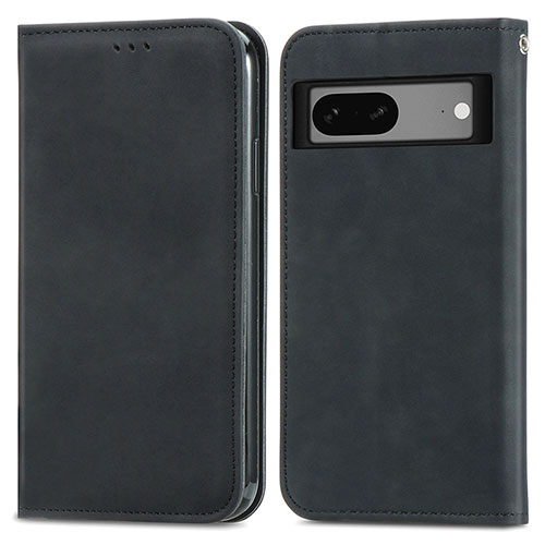 Leather Case Stands Flip Cover Holder S04D for Google Pixel 7a 5G Black