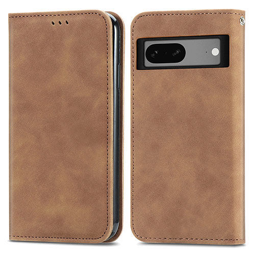 Leather Case Stands Flip Cover Holder S04D for Google Pixel 7a 5G Brown