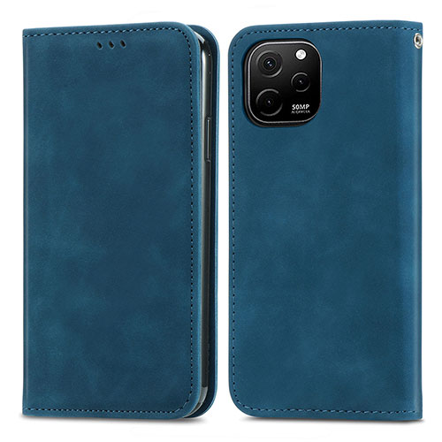 Leather Case Stands Flip Cover Holder S04D for Huawei Enjoy 50z Blue