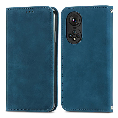 Leather Case Stands Flip Cover Holder S04D for Huawei Honor 50 5G Blue