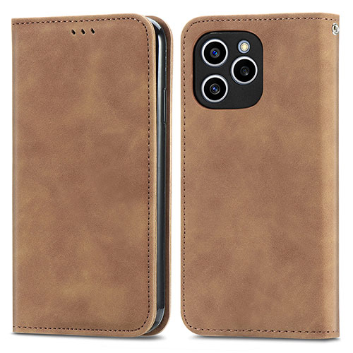 Leather Case Stands Flip Cover Holder S04D for Huawei Honor 60 SE 5G Brown