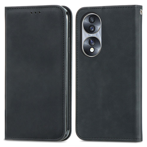 Leather Case Stands Flip Cover Holder S04D for Huawei Honor 70 5G Black