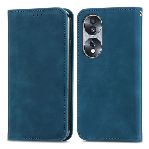 Leather Case Stands Flip Cover Holder S04D for Huawei Honor 70 5G Blue