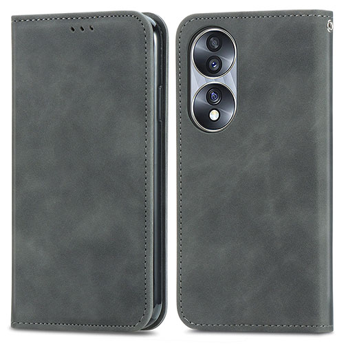 Leather Case Stands Flip Cover Holder S04D for Huawei Honor 70 5G Gray