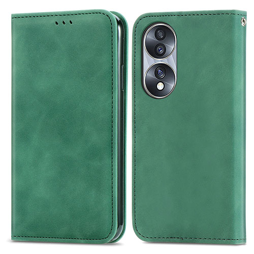 Leather Case Stands Flip Cover Holder S04D for Huawei Honor 70 5G Green