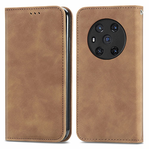 Leather Case Stands Flip Cover Holder S04D for Huawei Honor Magic3 5G Brown