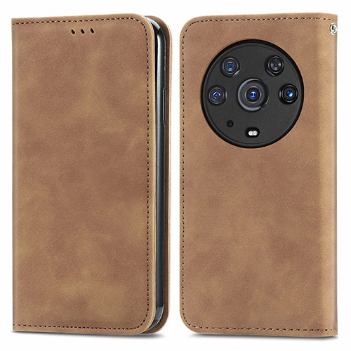 Leather Case Stands Flip Cover Holder S04D for Huawei Honor Magic3 Pro 5G Brown