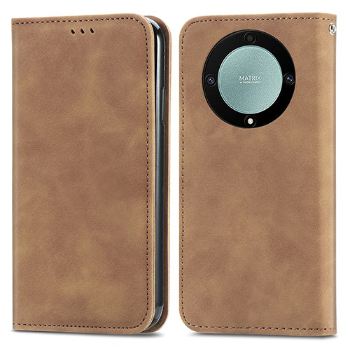 Leather Case Stands Flip Cover Holder S04D for Huawei Honor Magic5 Lite 5G Brown