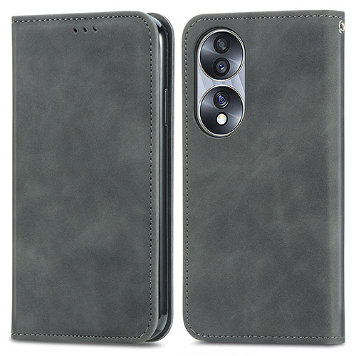 Leather Case Stands Flip Cover Holder S04D for Huawei Honor X7b Gray