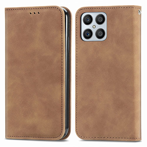 Leather Case Stands Flip Cover Holder S04D for Huawei Honor X8 4G Brown