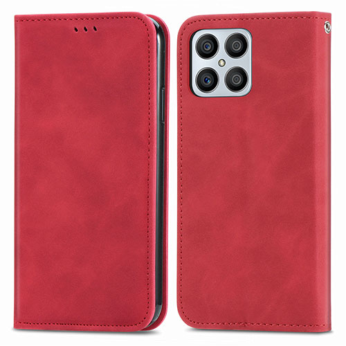 Leather Case Stands Flip Cover Holder S04D for Huawei Honor X8 4G Red