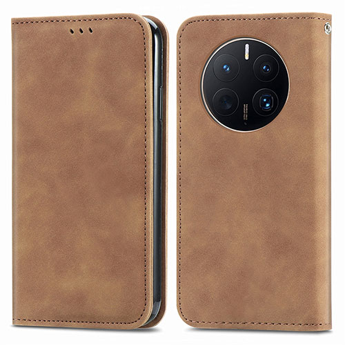 Leather Case Stands Flip Cover Holder S04D for Huawei Mate 50 Pro Brown